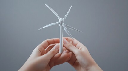 Professional Image of Hands Holding Wind Turbine Prototype Model Mini