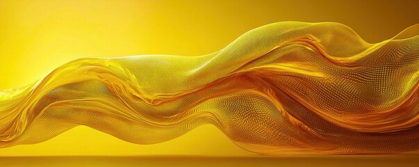 Abstract geometric design featuring vibrant yellow lines and curves in a dynamic wave pattern that embodies modern technology and graphic elegance suitable for banners and flyers.