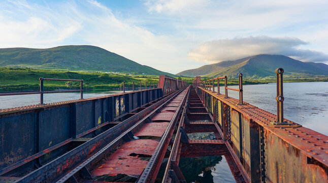 Remains of the abandoned rail way bridge over the river