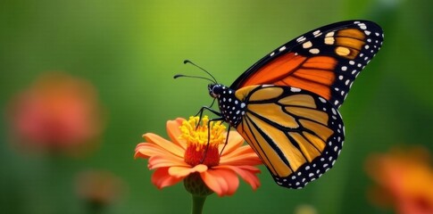 Fototapeta premium Monarch butterfly perched on flower, side view, animal, beautiful, spring