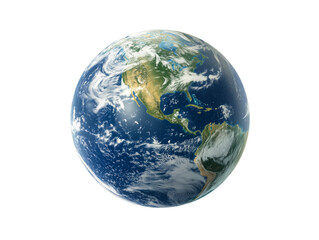 Earth viewed from space showing continents, oceans, and cloud patterns with vibrant colors and clear details