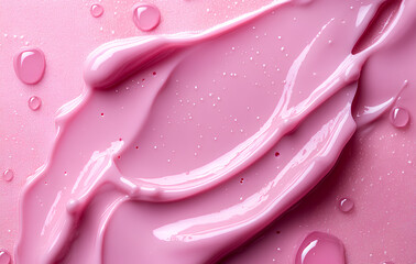 Close-up of a smooth pink cosmetic cream texture with glossy finish