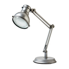 Adjustable architect’s drafting lamp with magnifying glass isolated on transparent white background