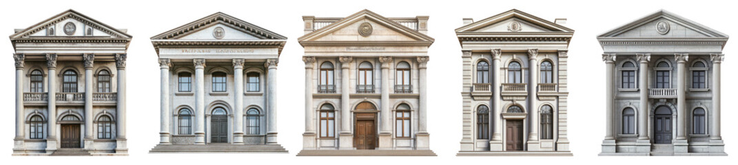 Obraz premium Elegant Historic Facades of Classical Architecture Styles, PNG bundle collection, Isolated on Transparent Background