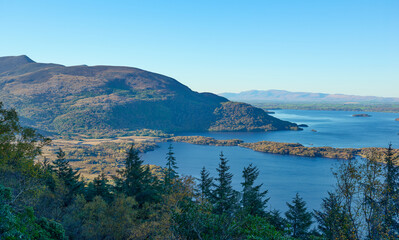 Elevated view of the distant mountain and the lake