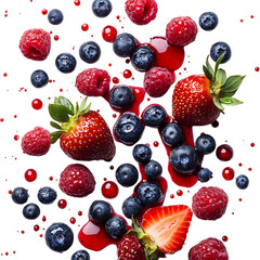 Assorted Berries Flying in the Air Isolated on Transparent Background