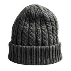 A Knitted Wool Hat with Ribbed Detailing in Dark Gray Isolated on Transparent Background