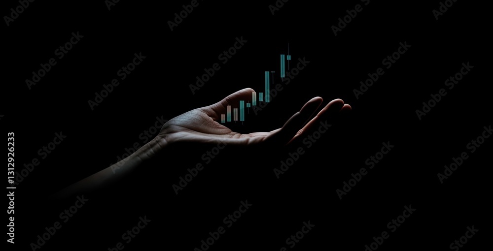 Poster exploring the nuances of the market, a trader or investor employs a small device to review candlesti