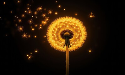 Glowing dandelion with sparkles