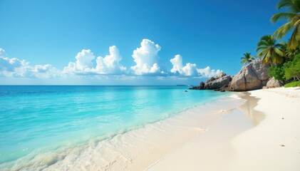 Fototapeta premium Azure waters, gently lapping shore, clear day, stock, travel, coastal