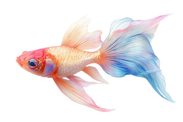 Colorful goldfish swimming gracefully through clear water with vibrant fins in a tranquil aquatic environment
