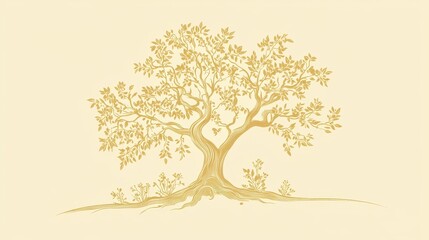 A detailed illustration of a tree with leaves and branches