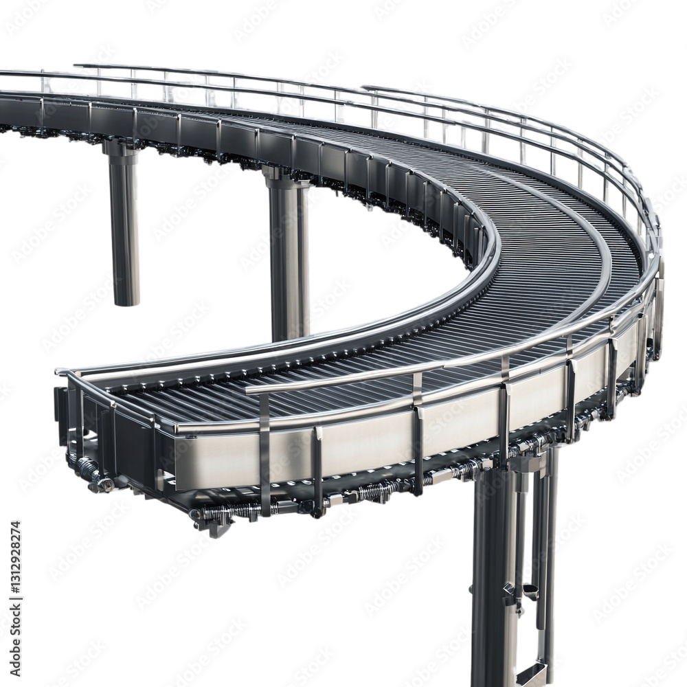 Poster conveyor belt system with modular design isolated on transparent background