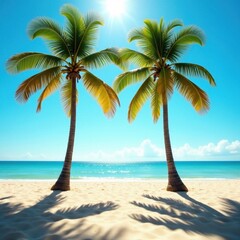 Two majestic palms cast shadows on untouched sand , sand, quiet, uninhabited