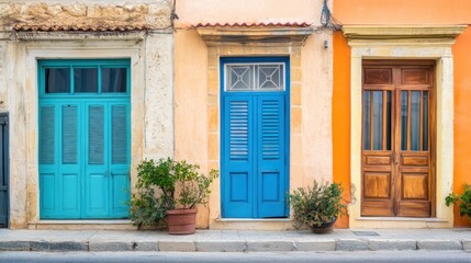 Colorful doors in a charming street, showcasing architectural diversity and vibrant hues.
