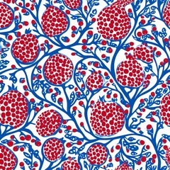 Pomegranate Seamless Pattern: Trendy Flat Distorted Fruit Design