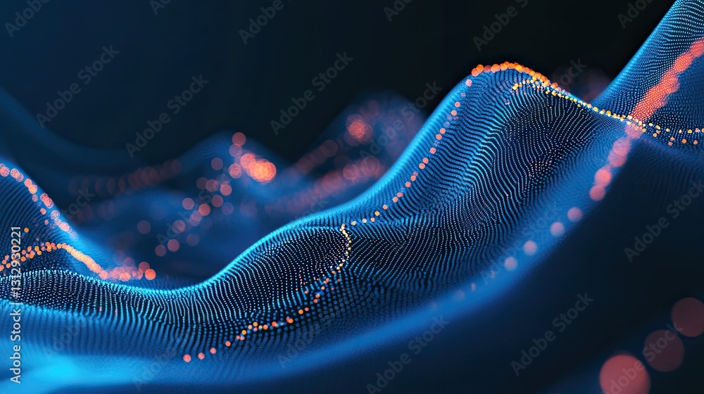 Aufkleber a 3d-rendered abstract technology background with blue wave connection dots and lines, symbolizing s
