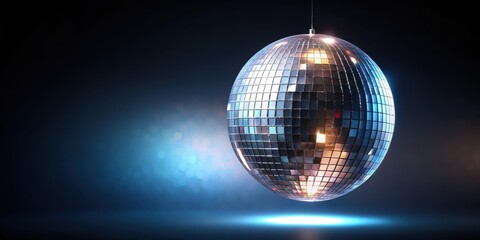 Fototapeta premium Sparkling mirrored sphere suspended in mid-air against a dark canvas, evening ambiance, decoration, evening ambiance