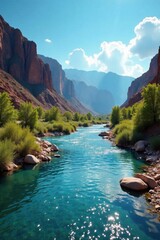 Sparkling Jordan River under vibrant blue sky , pure, scenic, jordan river