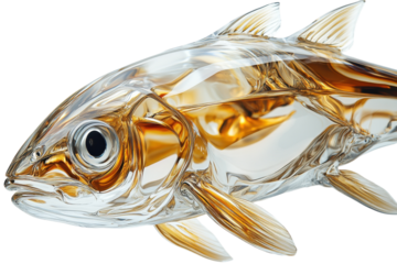 Intricate glass sculpture of a fish showcasing detailed craftsmanship and elegant design