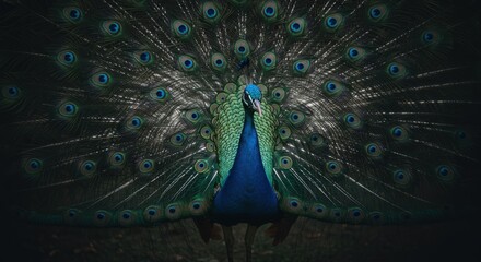 Obraz premium Close-Up of a Peacock's Eye with Dramatic Lighting
