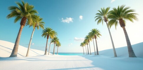 Towering palms contrast sharply with the white salt landscape , sunlight, Dead Sea