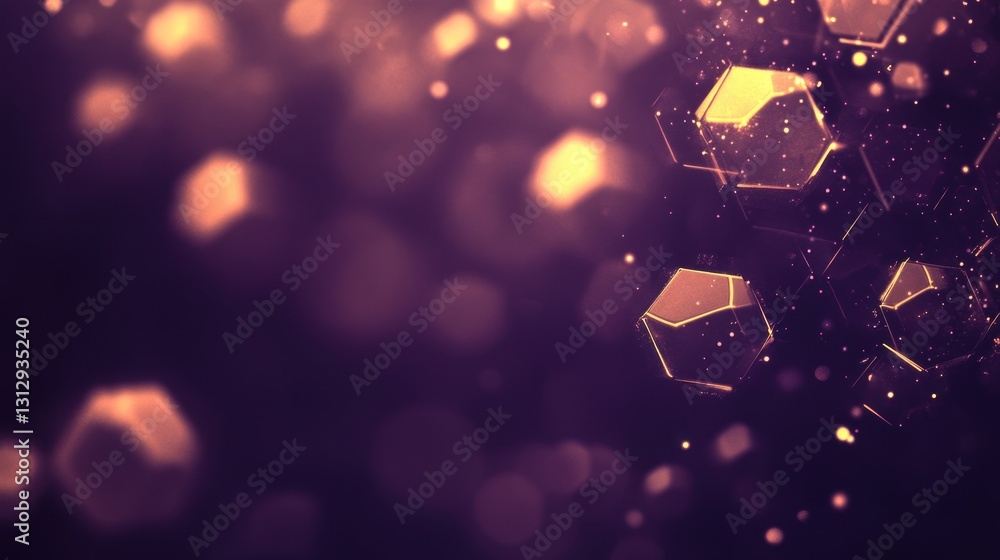 Aufkleber floating geometric shapes with sparkling particles on a dark background