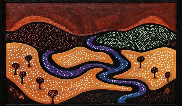 A visual interpretation based on the Aboriginal dot painting tradition displays