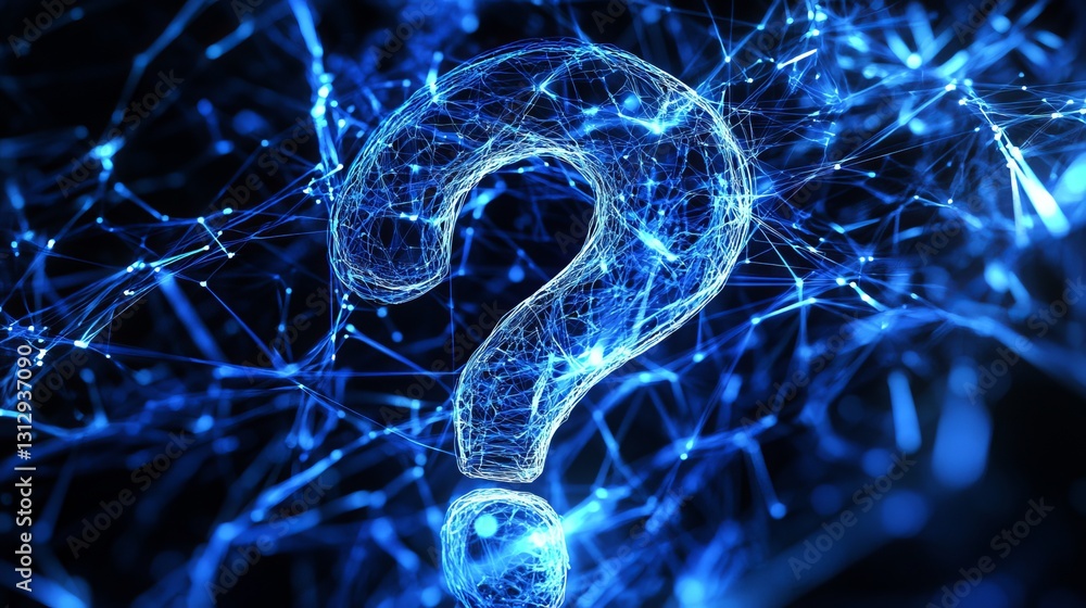 Aufkleber abstract blue digital question mark network connections futuristic technology concept design backgro