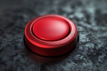A close up picture of a round red button