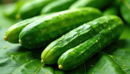 Vibrant green cucumbers, glistening, farm fresh , natural, display, garden fresh