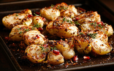 Roasted Brussels Sprouts with Pomegranate and Herbs