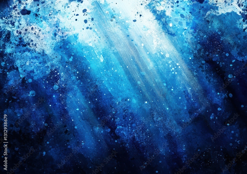 Poster abstract splash of blue tones with artistic texture and light rays illuminating underwater scene for