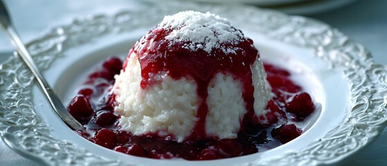 Professional Image of Traditional Risalamande or Rice Pudding with Almond Cream - Gourmet Scandinavian Christmas Dessert