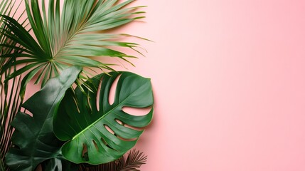 Professional Image of Tropical Leaves on Pastel Pink Background for Design Projects
