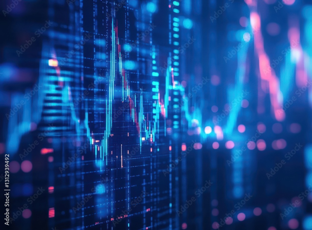 Poster abstract technology background with colorful data visualization and digital waveform patterns in blu