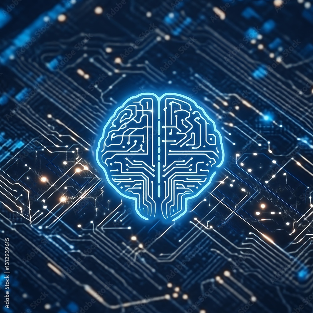 Poster digital brain circuitry artificial intelligence technology concept