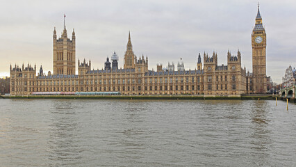 Houses of Parliament at Thames River in London United Kingdom Winter Day Travel