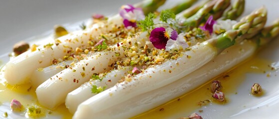 Professional Image of White Asparagus and Pistachio Nuts for Culinary and Food Blogs