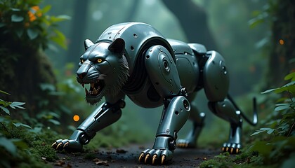 Mechanical Panther Prowling in a Mystical Forest