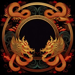 creative beautiful border frame of ancient chinese dragon pattern background with copy space