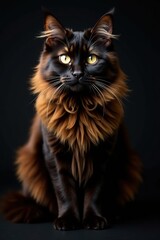 Longhaired tortoiseshell Maine Coon, black backdrop , kitten, tricolor cat