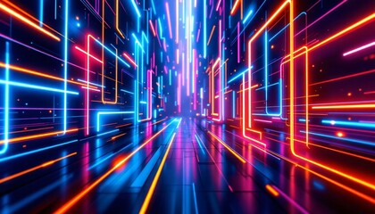 futuristic corridor with neon lights 