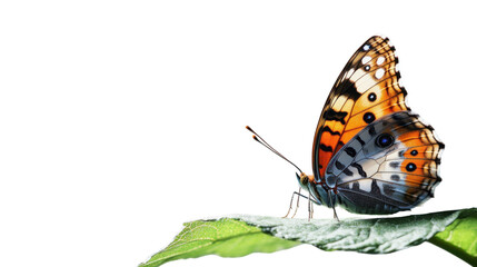 Butterfly resting on green leaf with transparent background