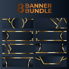 Naklejka premium Eight Dark Blue Gold Banners Set, Geometric Design, Digital Download