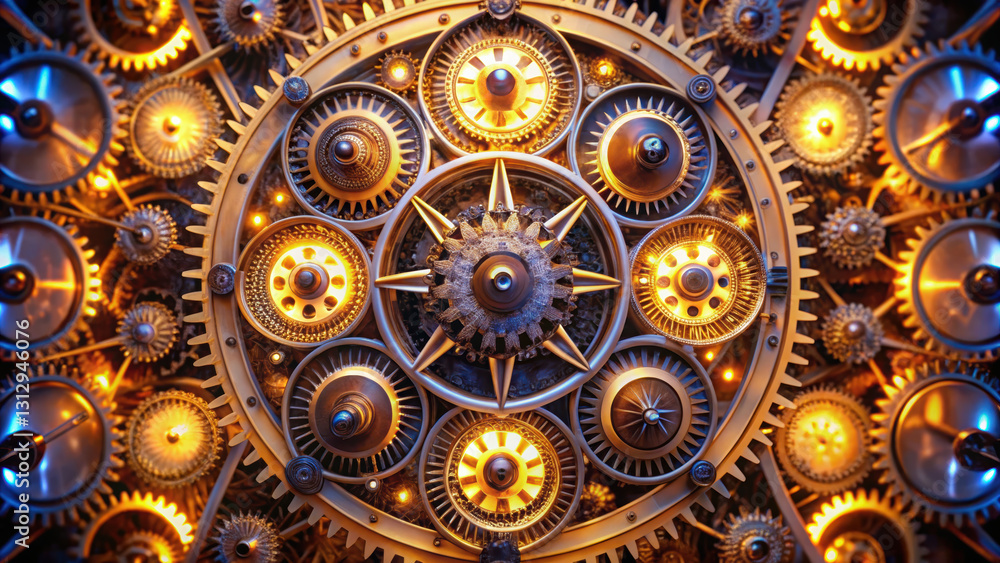 Poster intricate gears and cogs create mesmerizing steampunk design