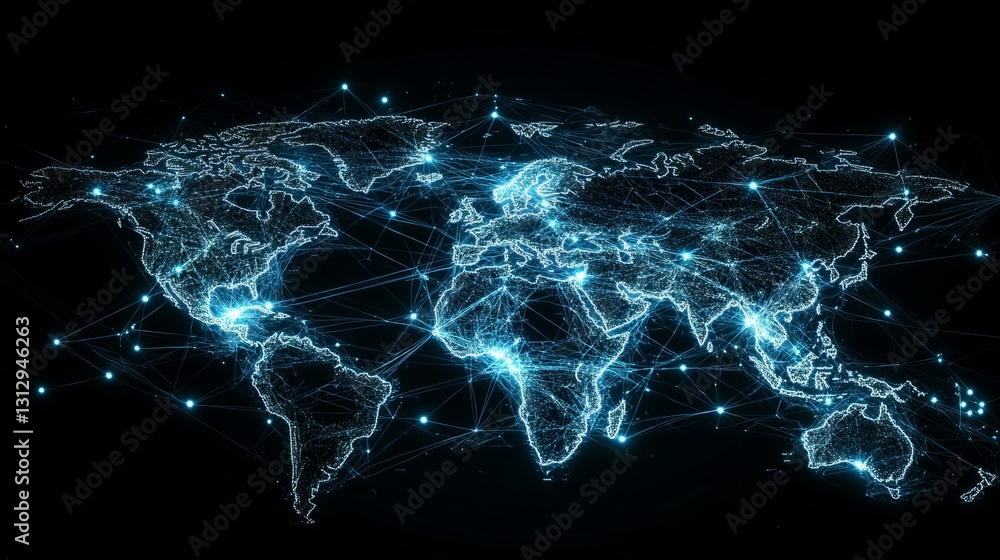 Poster global network connections digital world map abstract technology background futuristic illuminated l