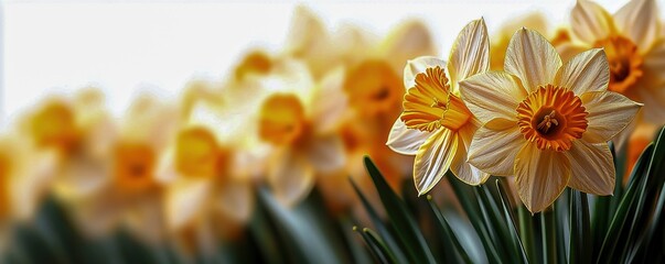 Beautiful yellow daffodil blooming in spring isolated on a white background showcasing the vibrant flower in full bloom and perfect for seasonal designs and decorations