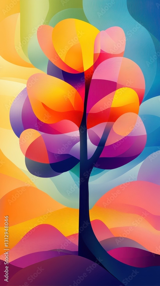 Poster a beautiful and colorful abstract representation of a stylized tree