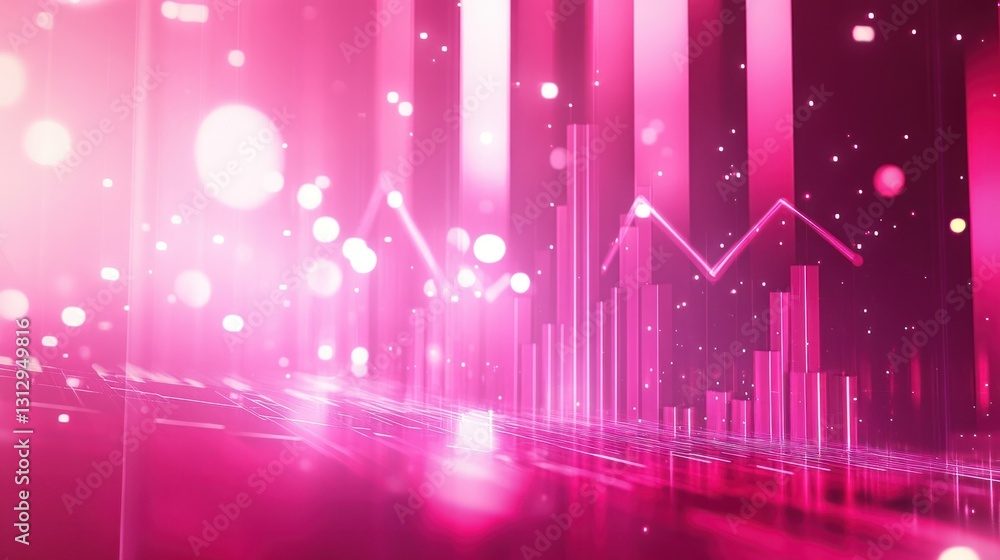 Poster abstract pink data visualization background, showing rising and falling graphs. possible use for tec